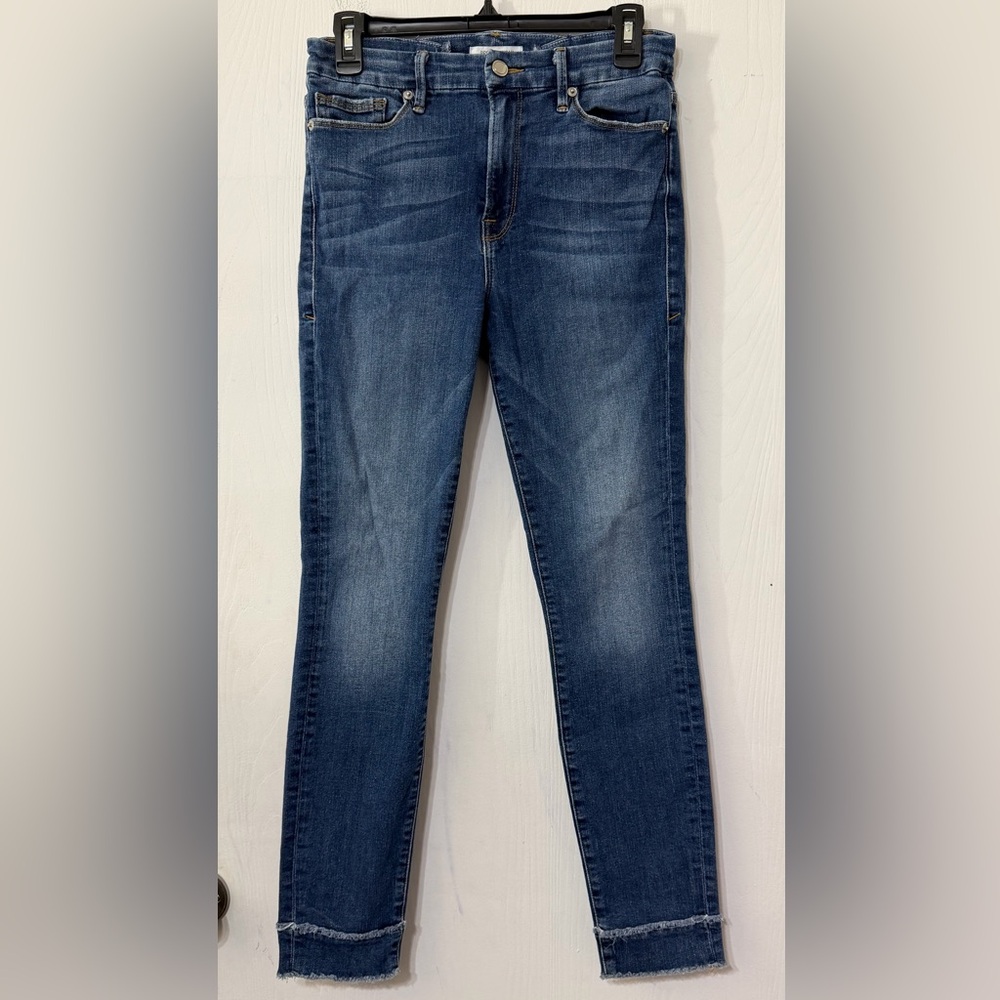 Good American Good Legs Fringe Ankle Cuff Jeans BLUE106
